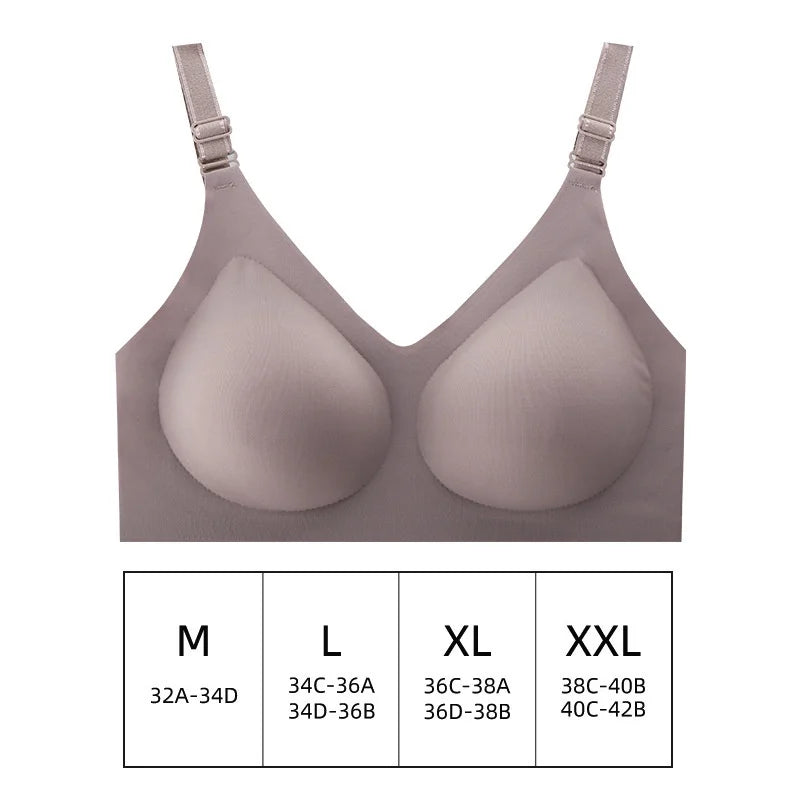 Women's Seamless (Breastfeeding) Bra, Thin Style Soft Wireless Underwear Comfortable Lingerie Deep V Gather