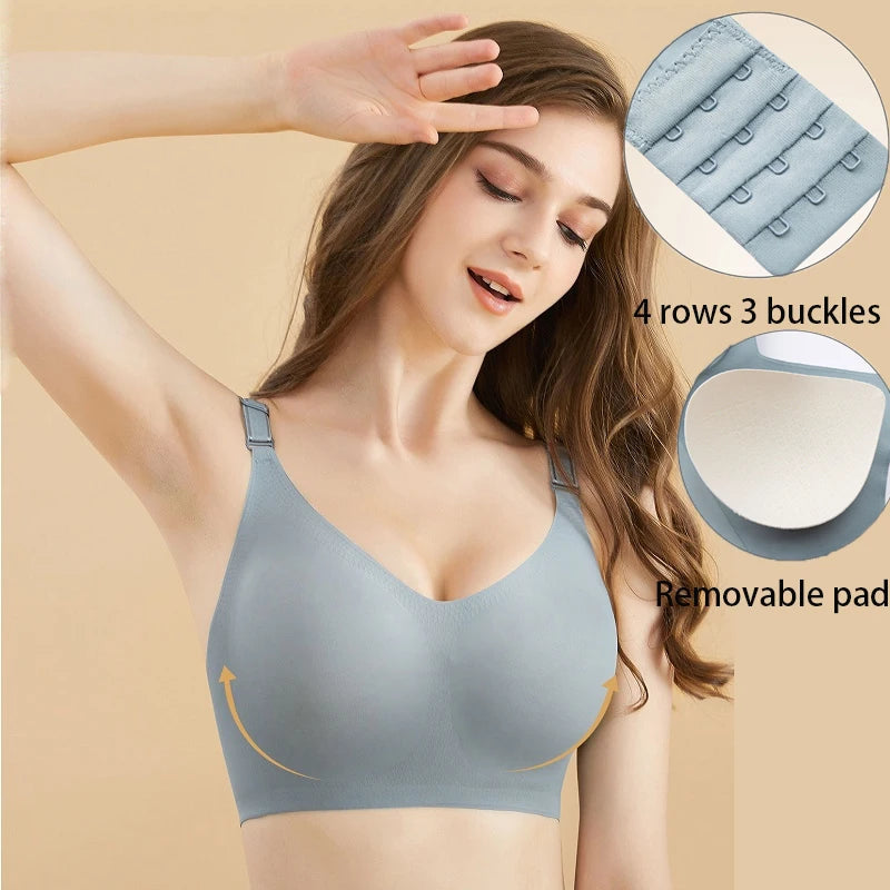 Women's Seamless (Breastfeeding) Bra, Thin Style Soft Wireless Underwear Comfortable Lingerie Deep V Gather